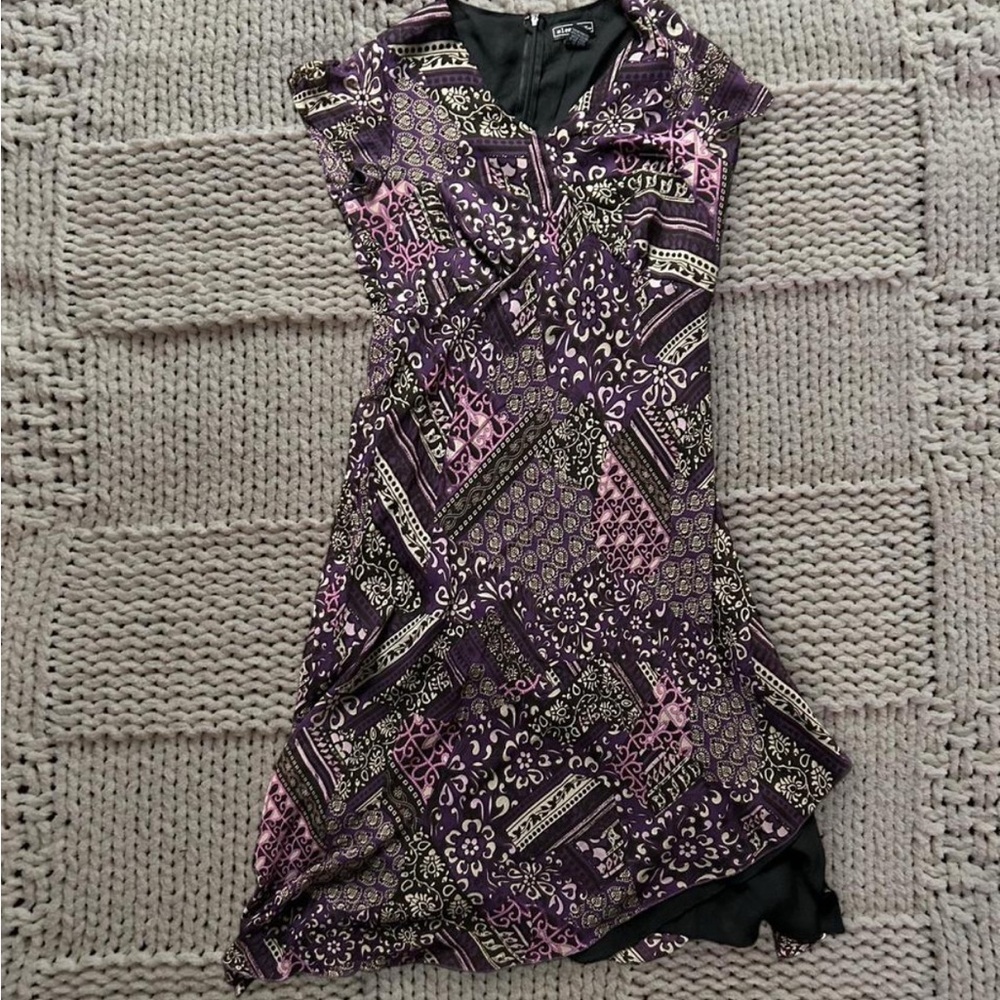 y2K Elementz Purple Paisley Short Sleeve Midi Dress
